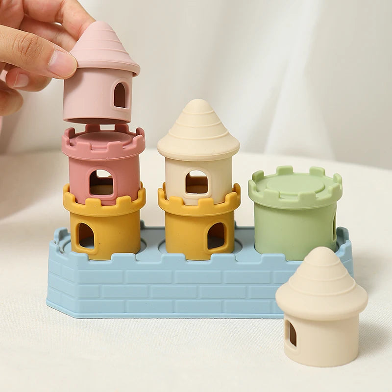 8Pcs/Set Baby Silicone Castle Stacking Toys Early Educational Montessori Building Blocks for Toddlers Kids Stackable Toy Gifts