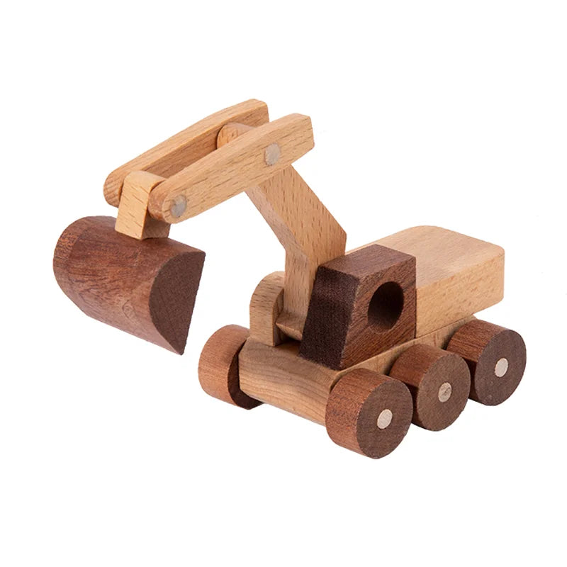 Wooden Toys Beech Wood Car Blocks Cartoon Excavator Educational Montessori Toys Children Ambulance Police Car Birthday Gift