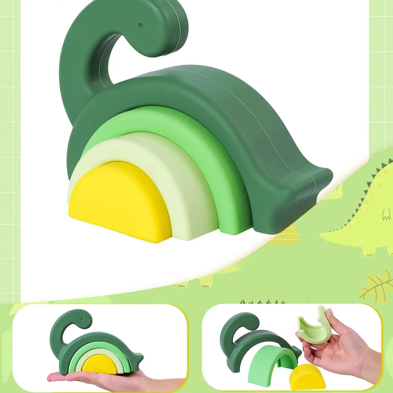 Baby Dinosaur Blocks Bpa-Free Silicone Stacker Intellectual Development Creative Color Matching Toys