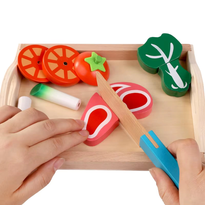 Simulation Kitchen Pretend Toy Wooden Classic Game Montessori Educational Toy for Children Kids Gift Cutting Fruit Vegetable Set