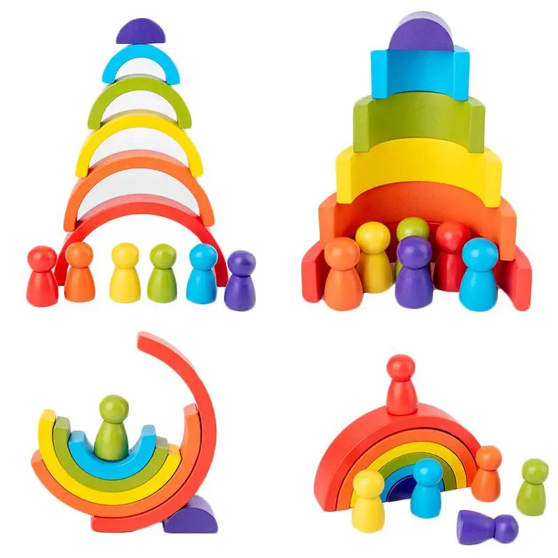 DIY Children'S Wooden Rainbow Toy Creative Wood Rainbow Stacked Balance Blocks Baby Toy Montessori Educational Toys for Children