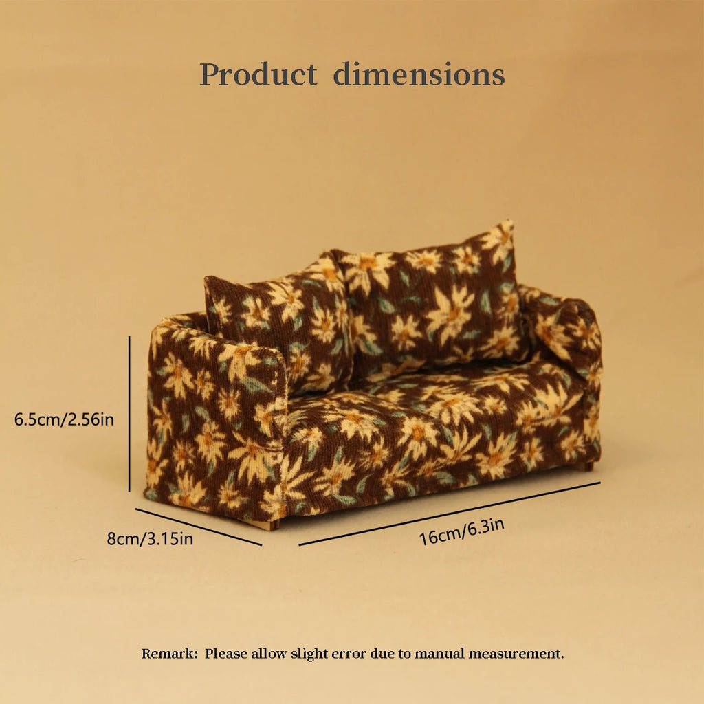 Miniature Simulation Toy House Furniture 1:12 Wooden Fabric Double Sofa Suitable for Dollhouse Home Decor