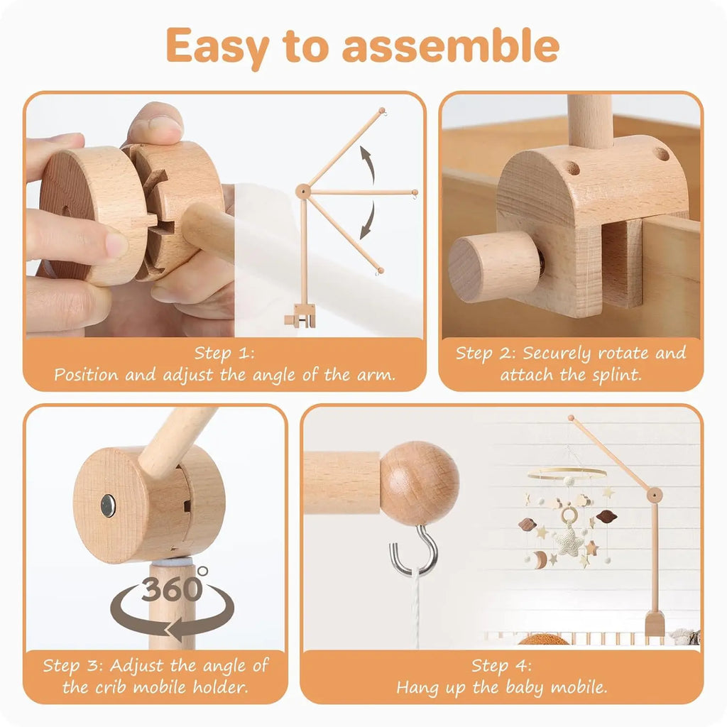 Baby Crib Mobile Arm Wooden Mobile Arm with Height Adjustable Mobile Hanger for Crib