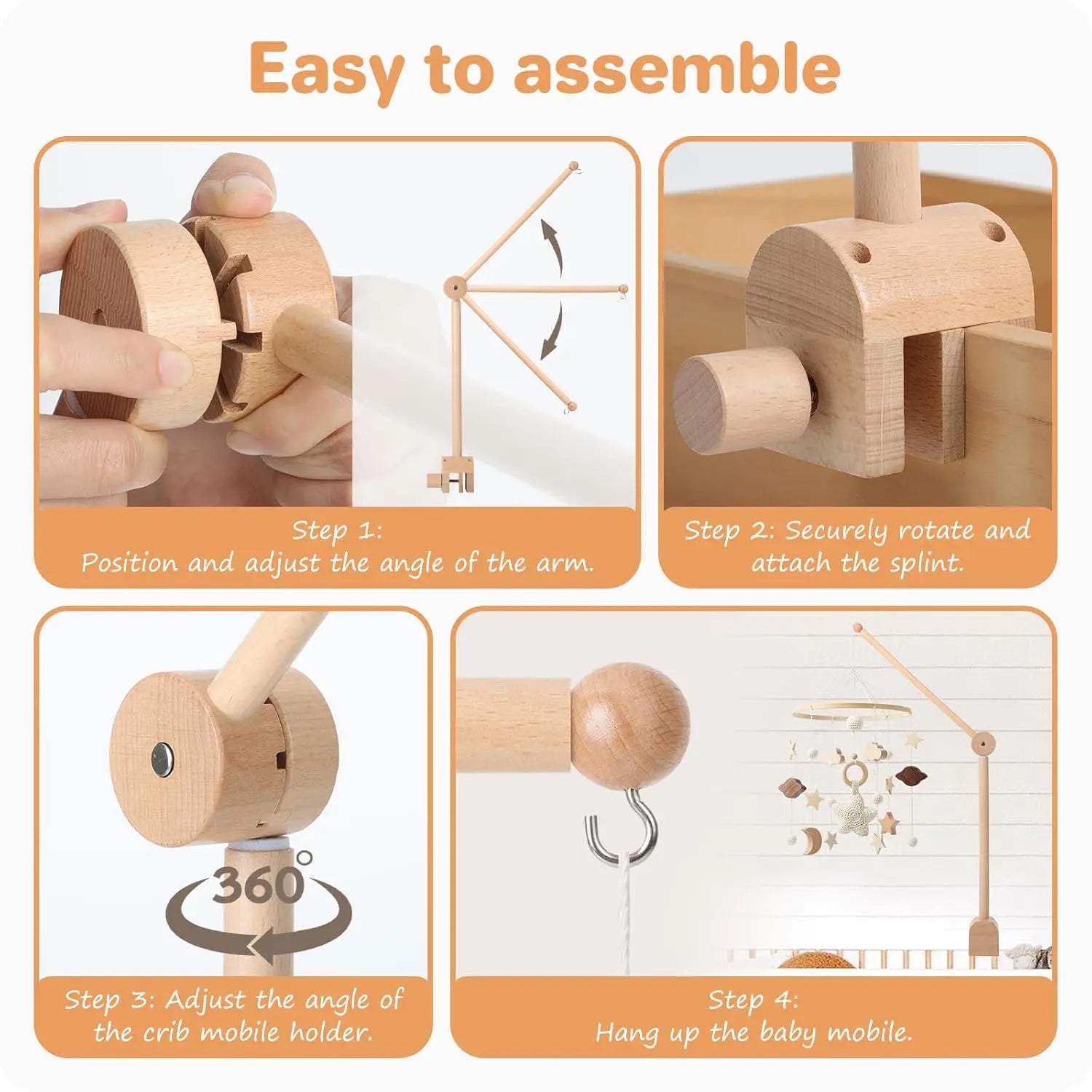 Baby Crib Mobile Arm Wooden Mobile Arm with Height Adjustable Mobile Hanger for Crib