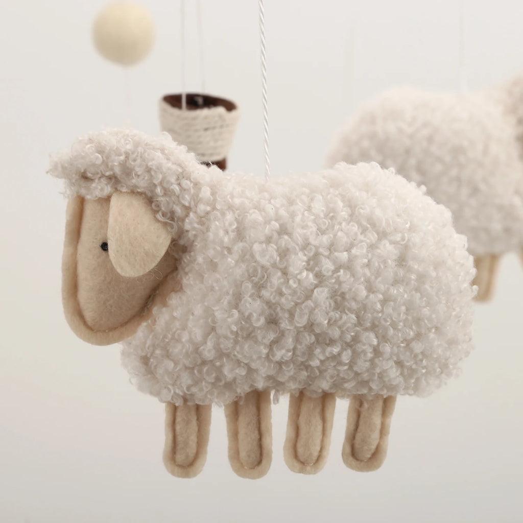 Boucle Sheep and Balloon Baby Nursery Mobile Neutral Sheep Crib Mobile