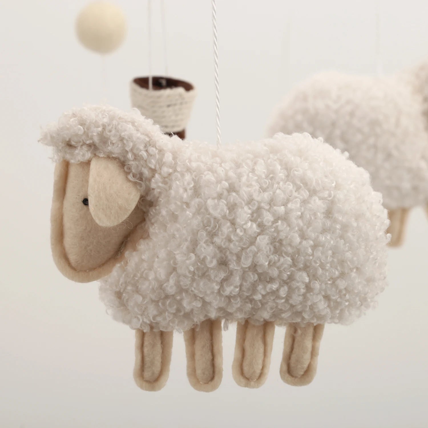 Boucle Sheep and Balloon Baby Nursery Mobile Neutral Sheep Crib Mobile