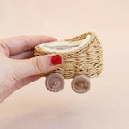 Miniature Simulation Furniture 1:12 Rattan Cradle with Little Bear, Suitable for Dollhouse Home Decor