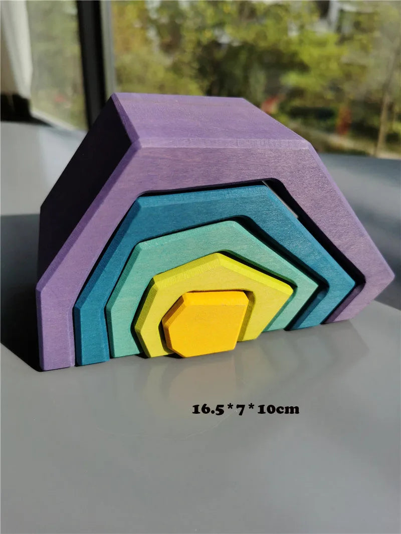 Montessori Wooden Toys Elemental Rainbow Stacking Blocks /Unpaint Wood Tree Building Stacking Car Volcano Coral Sea Wave