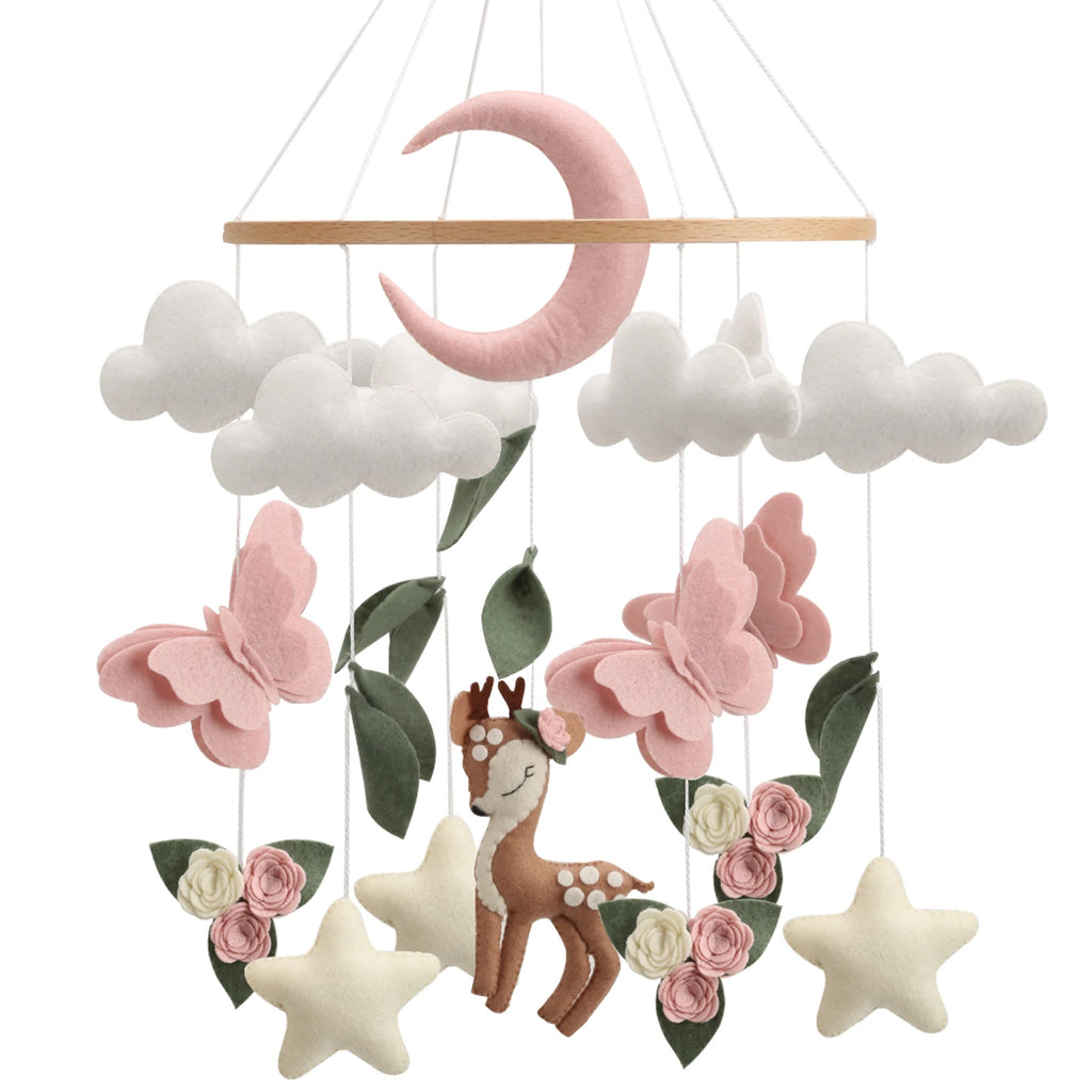 Deer Baby Mobile Baby Girl Nursery Decor Butterfly Flower Mobile for Crib