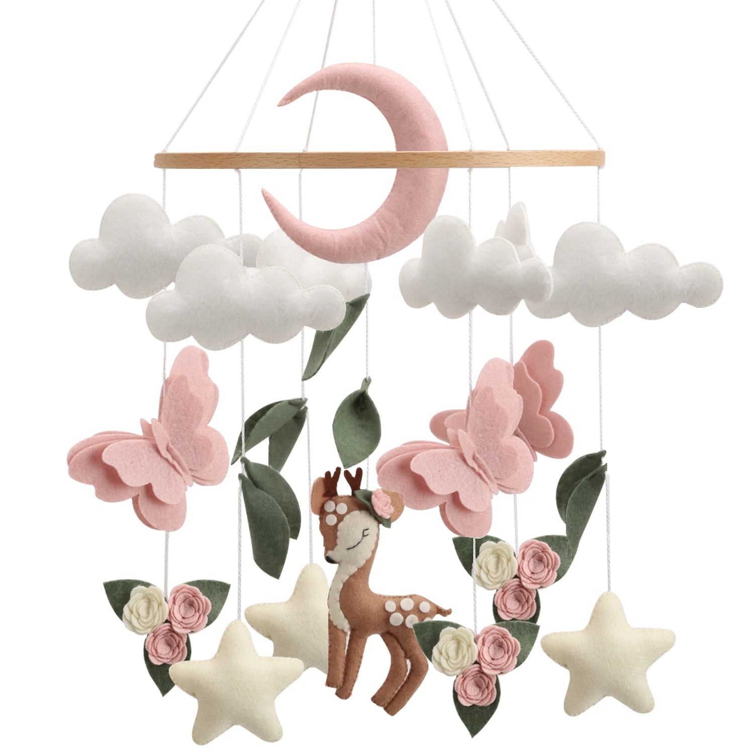 Deer Baby Mobile Baby Girl Nursery Decor Butterfly Flower Mobile for Crib