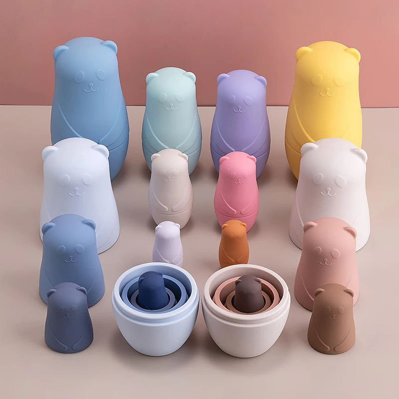 1Setmontessori Nesting Dolls Toy Russian Matryoshka Doll Educational Toys for Children Silicone Stacking Blocks Doll inside Doll
