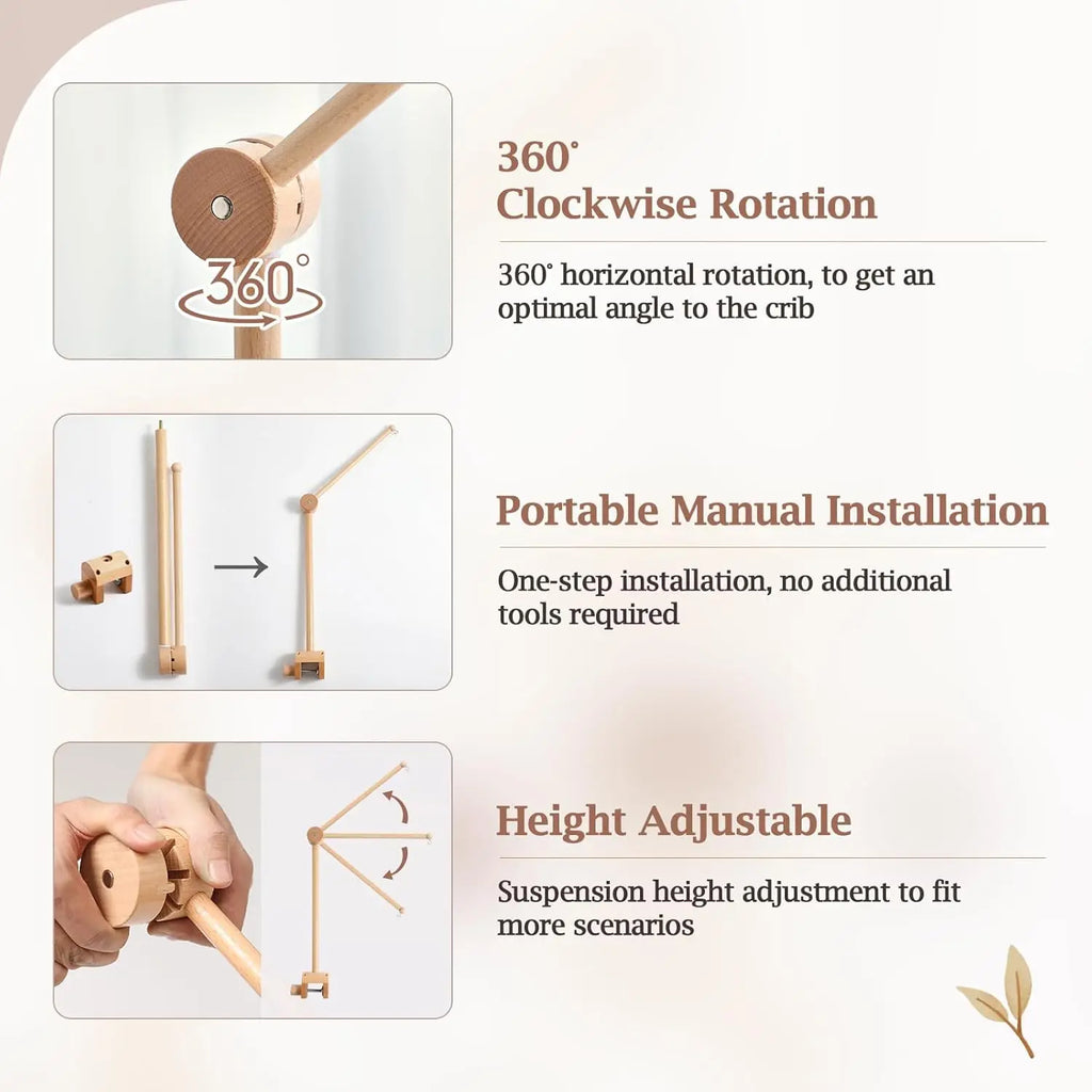 Baby Crib Mobile Arm Wooden Mobile Arm with Height Adjustable Mobile Hanger for Crib