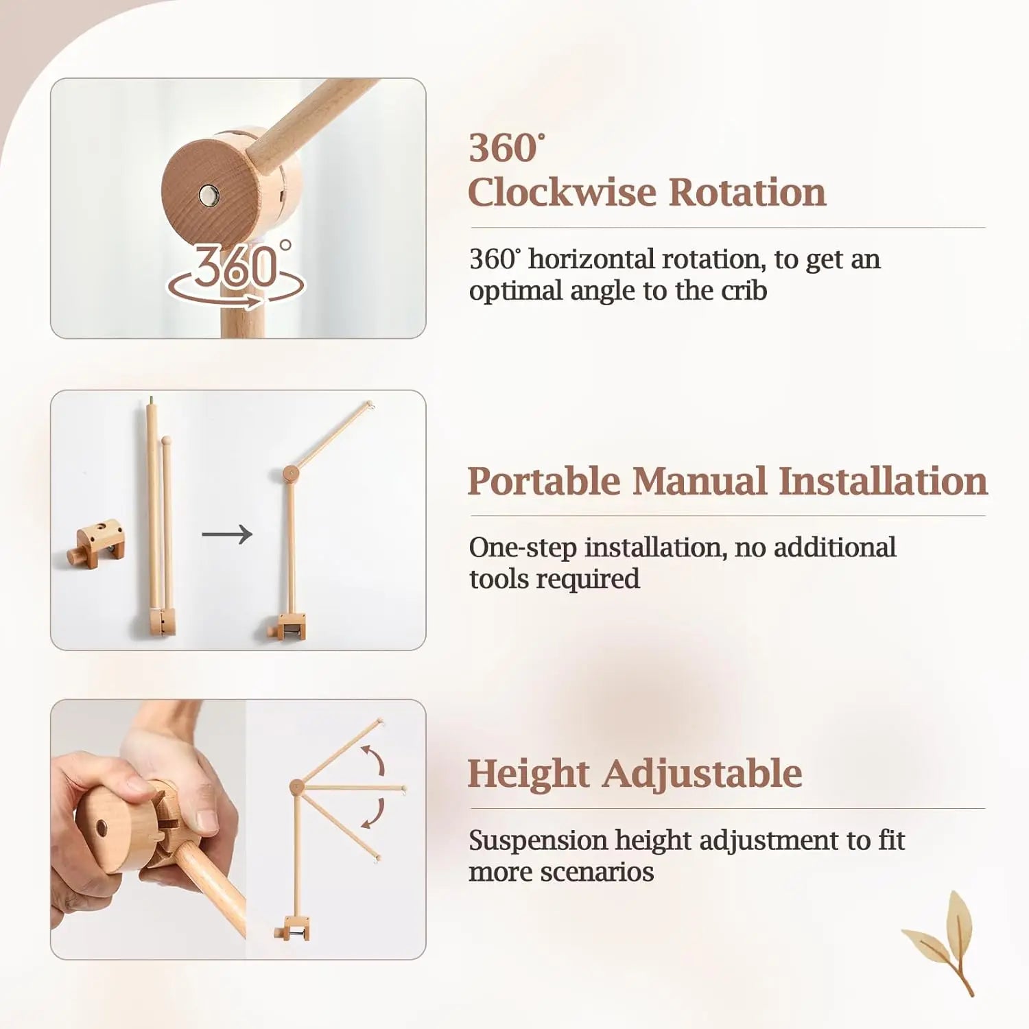 Baby Crib Mobile Arm Wooden Mobile Arm with Height Adjustable Mobile Hanger for Crib