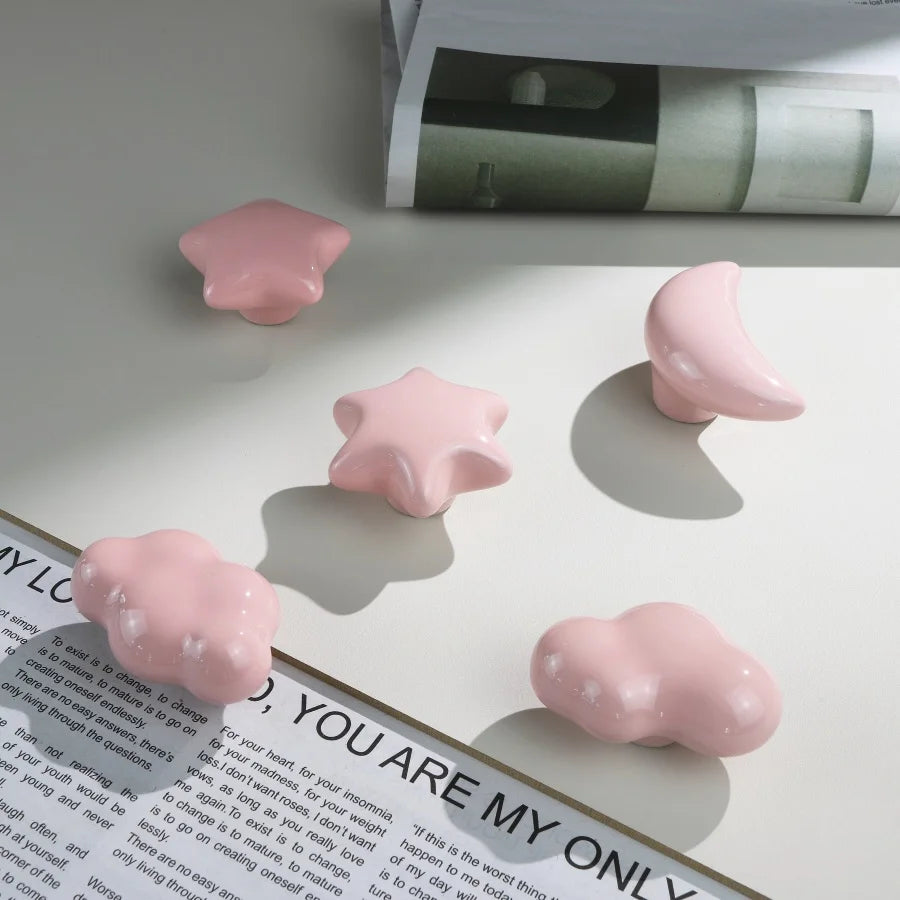 Cute Children'S Room Cabinet Knobs Stars Clouds Moons Ceramic Furniture Handles Cartoon Wardrobes Pulls Drawer Door Handles
