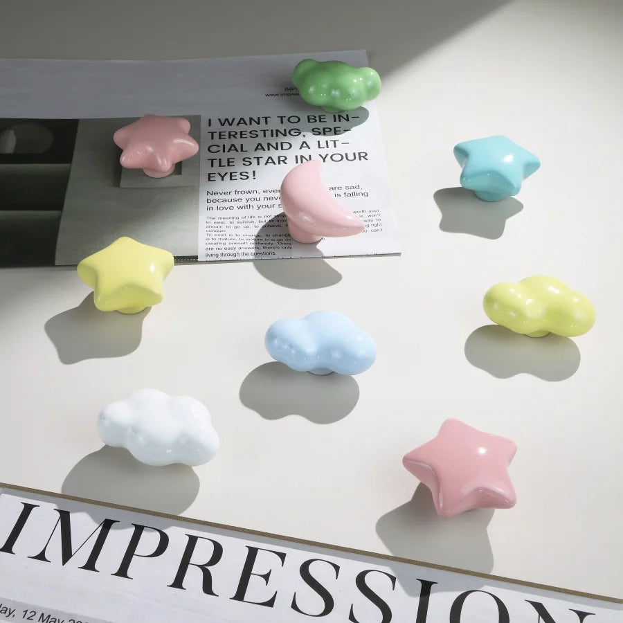 Cute Children'S Room Cabinet Knobs Stars Clouds Moons Ceramic Furniture Handles Cartoon Wardrobes Pulls Drawer Door Handles