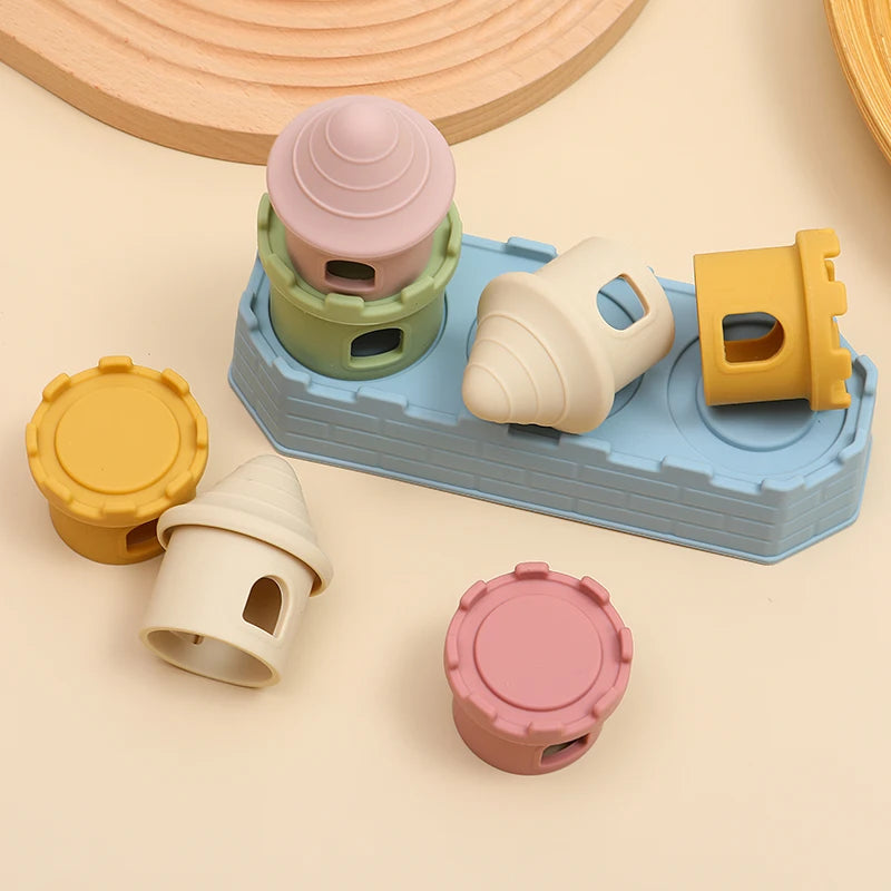 8Pcs/Set Baby Silicone Castle Stacking Toys Early Educational Montessori Building Blocks for Toddlers Kids Stackable Toy Gifts