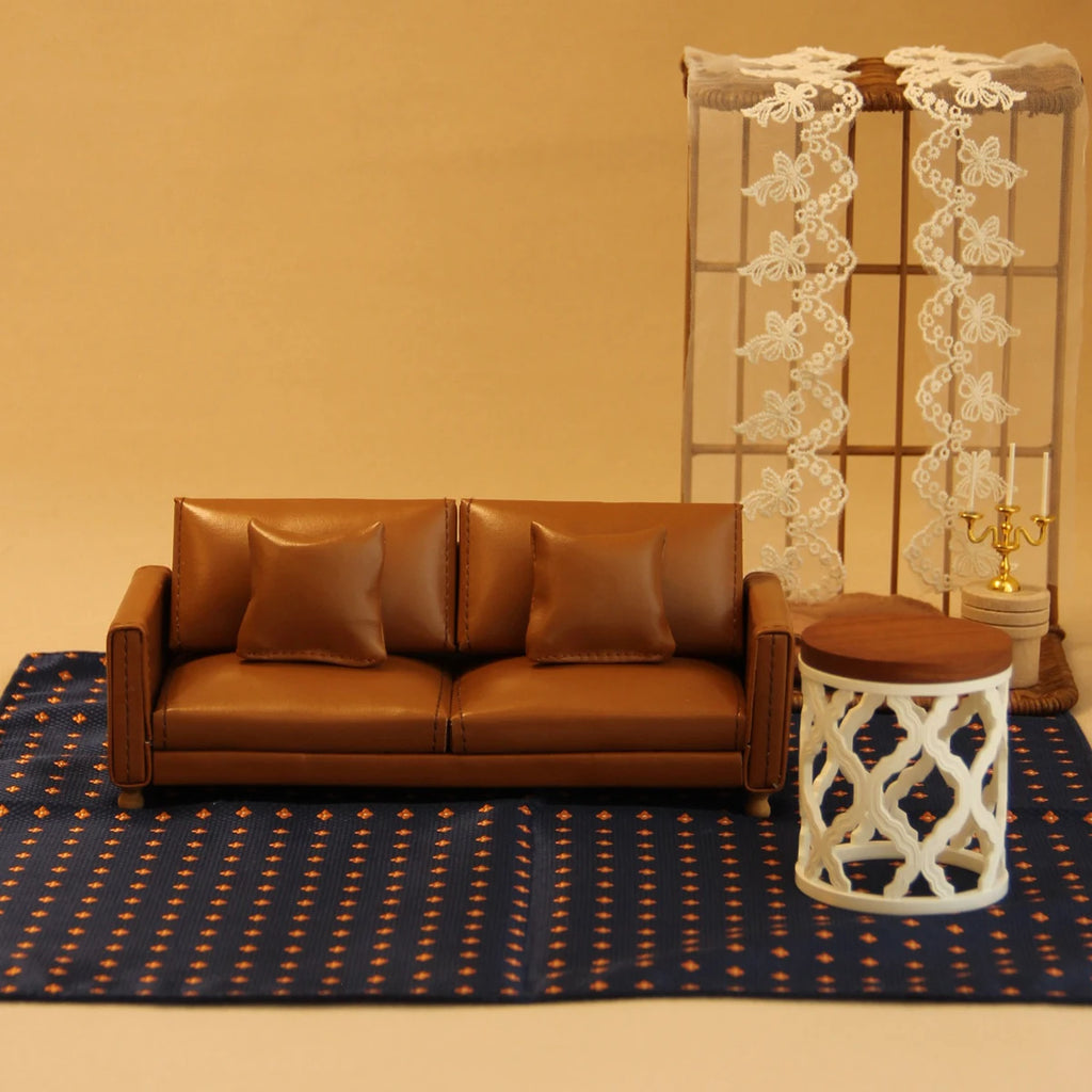 1:12 Miniature Realistic Furniture Brown Leather Single Sofa with Footrest/Double Sofa Suitable for Mini House Home Decor