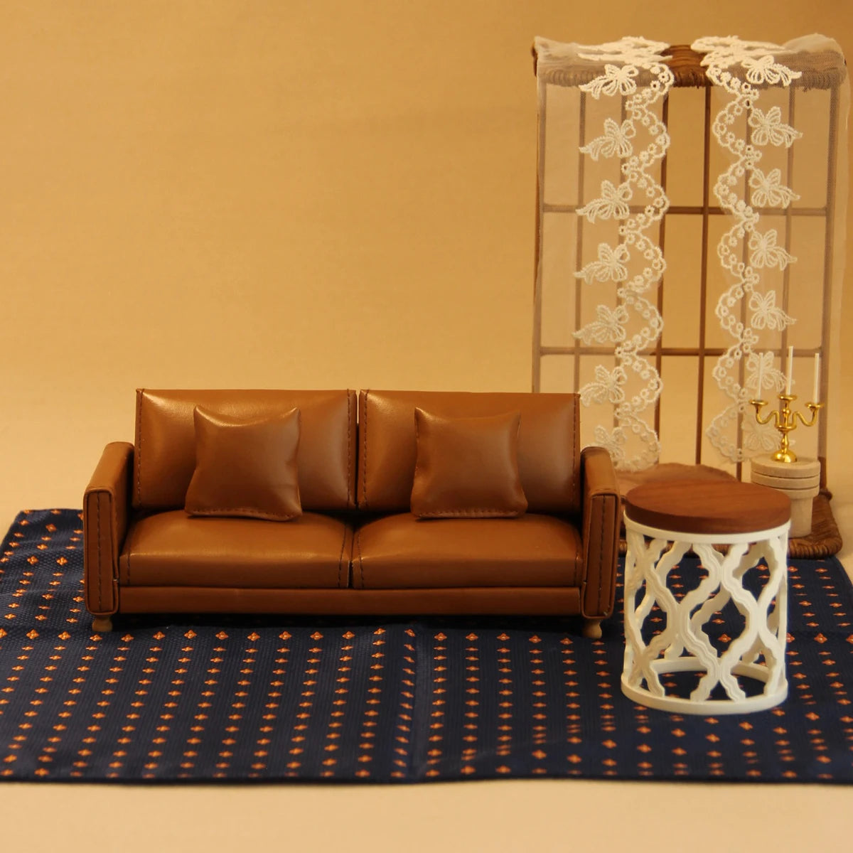 1:12 Miniature Realistic Furniture Brown Leather Single Sofa with Footrest/Double Sofa Suitable for Mini House Home Decor