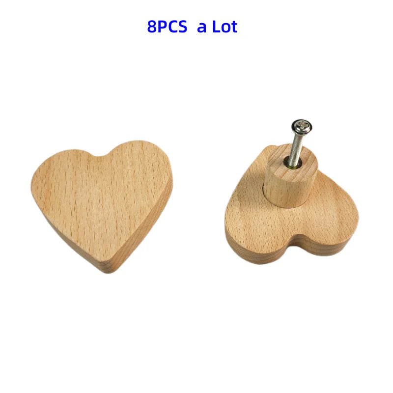 Cute Wood Heart Shape Furniture Handles Wardrobe Knob Kitchen Cabinet Handles Door Pulls Children Room Decoration Hardware