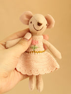 13Cm Mouse Toy with Handmade Crochet Skirt Suitable for Dollhouse Decoration