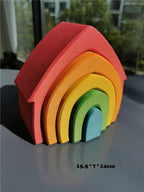 Montessori Wooden Toys Elemental Rainbow Stacking Blocks /Unpaint Wood Tree Building Stacking Car Volcano Coral Sea Wave