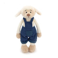 Exquisitely Crafted Fluffy Sheep Plush Toy Dressed in Adorable Navy Corduroy Overalls - Super - Soft, Perfect for Kids