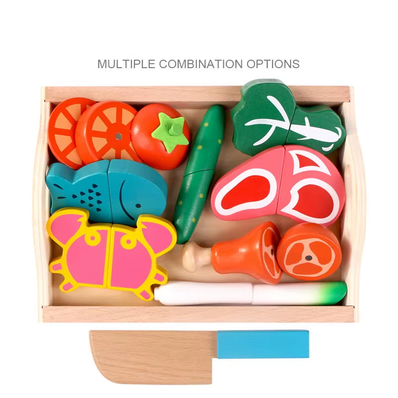 Simulation Kitchen Pretend Toy Wooden Classic Game Montessori Educational Toy for Children Kids Gift Cutting Fruit Vegetable Set