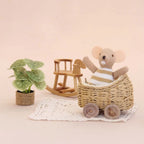 Miniature Simulation Furniture 1:12 Rattan Cradle with Little Bear, Suitable for Dollhouse Home Decor