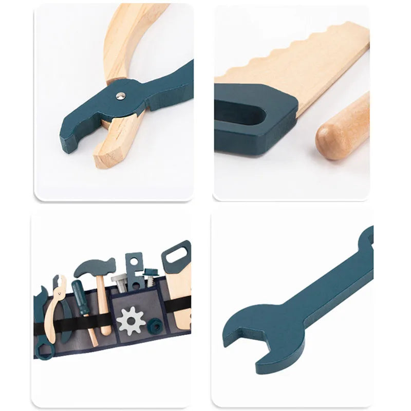 Kids Pretend Play Toy Tool Role Playing Educational Toys 3-6 Year Old Boys Wooden Simulation Children'S Repairman Waist Bag Set