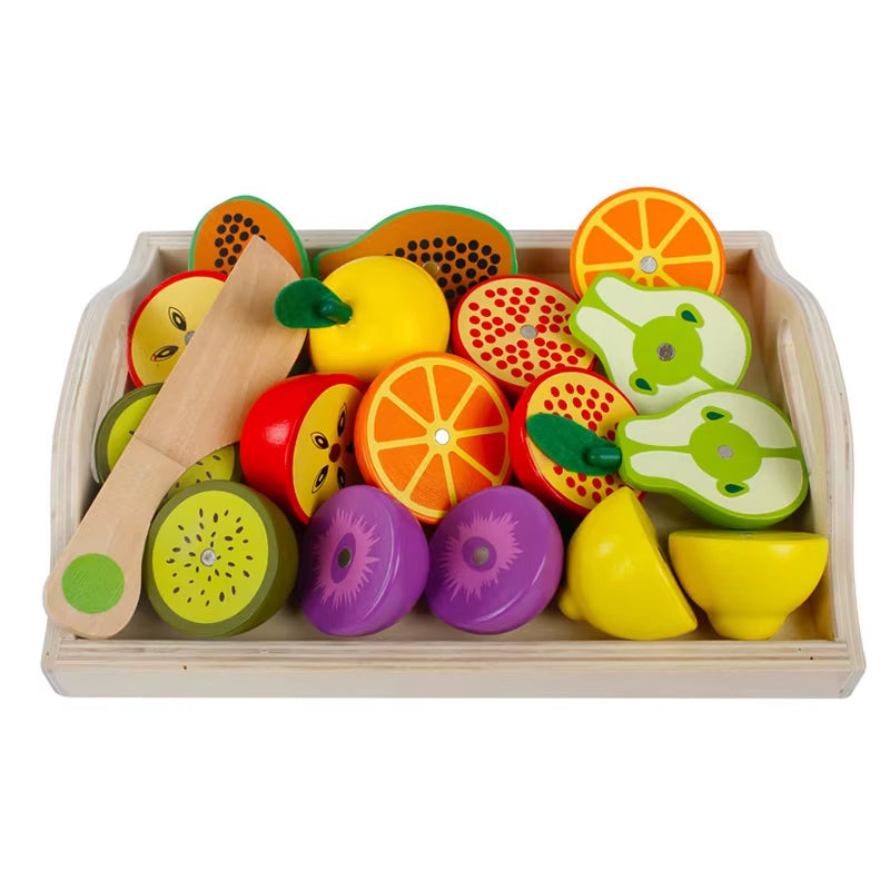 Simulation Kitchen Pretend Toy Wooden Classic Game Montessori Educational Toy for Children Kids Gift Cutting Fruit Vegetable Set
