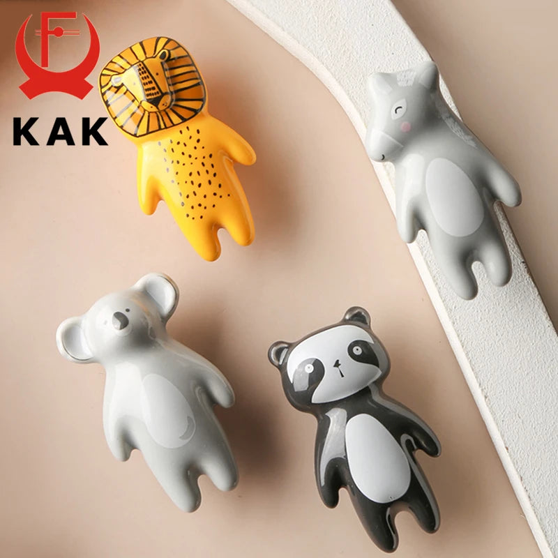 Cartoon Panda Furniture Handle Ceramic Drawer Knobs Cabinet Handles for Kids Room Animal Shape Kitchen Handle Door Hardware