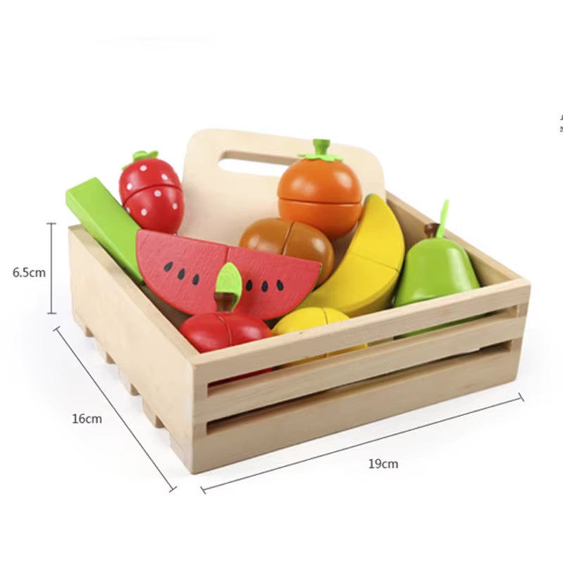 Simulation Kitchen Pretend Toy Wooden Classic Game Montessori Educational Toy for Children Kids Gift Cutting Fruit Vegetable Set