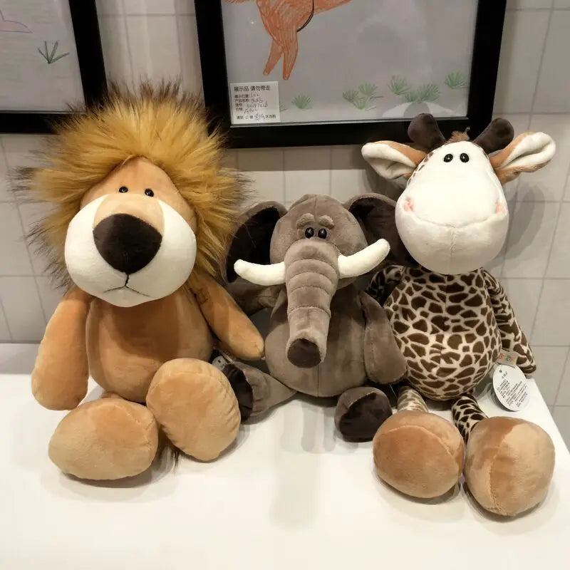 25Cm Stuffed Lifelike Lion Tiger Elephant Monkey Leopard Giraffe Raccoon Doll Simulation Forest Animals Plush Toys for Kids Gift