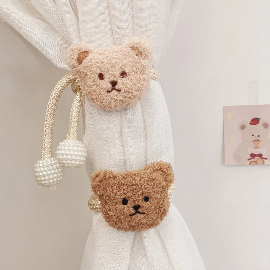Ins Style Korean Style Plush Bear 1 Pearl Buckle Curtain Tie Kidsren'S Room Decoration Mosquito Net Tie Rope Tie Rope