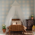 1:12 Miniature Simulated Rattan Crib with Bedding Three-Piece Set Suitable for Children'S Playhouse Decorations