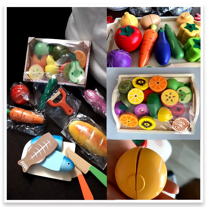 Simulation Kitchen Pretend Toy Wooden Classic Game Montessori Educational Toy for Children Kids Gift Cutting Fruit Vegetable Set