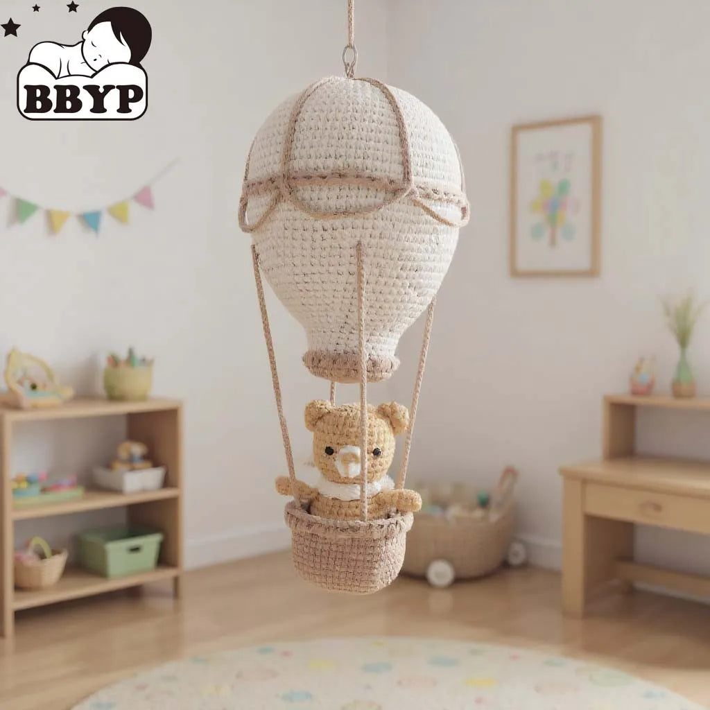 Handmade Crochet Hot Air Balloon Wall Hanging, Macrame Nursery Boho Room Decor, Birthday Gift for Kids, Girls Bedroom Decoration