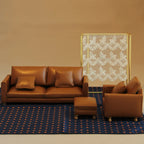 1:12 Miniature Realistic Furniture Brown Leather Single Sofa with Footrest/Double Sofa Suitable for Mini House Home Decor