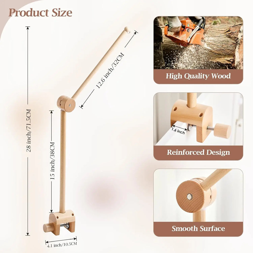 Baby Crib Mobile Arm Wooden Mobile Arm with Height Adjustable Mobile Hanger for Crib