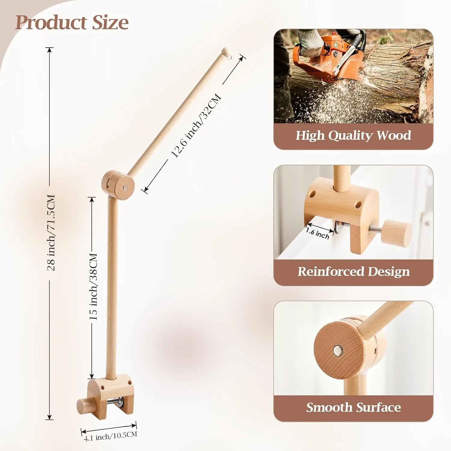 Baby Crib Mobile Arm Wooden Mobile Arm with Height Adjustable Mobile Hanger for Crib