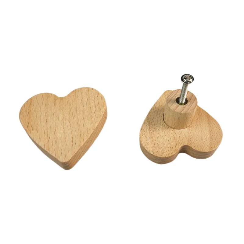 Cute Wood Heart Shape Furniture Handles Wardrobe Knob Kitchen Cabinet Handles Door Pulls Children Room Decoration Hardware
