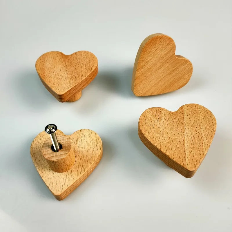 Cute Wood Heart Shape Furniture Handles Wardrobe Knob Kitchen Cabinet Handles Door Pulls Children Room Decoration Hardware