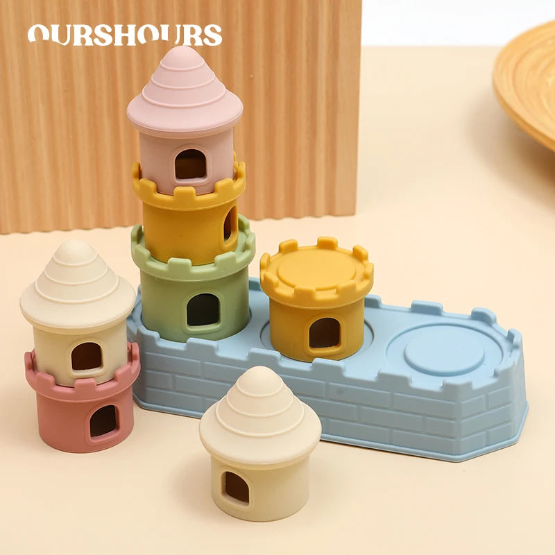 8Pcs/Set Baby Silicone Castle Stacking Toys Early Educational Montessori Building Blocks for Toddlers Kids Stackable Toy Gifts