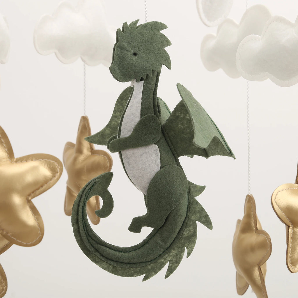 Dragon Baby Boy Mobile Fantasy Nursery Baby Mobile Golden Moon and Stars Hanging Toy Baby Shower Gift