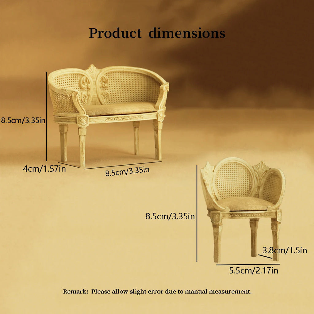 Miniature Simulation Furniture 1:12 Scale, Palace-Style, Distressed Resin Tables and Chairs Suitable for Dollhouse Decoration
