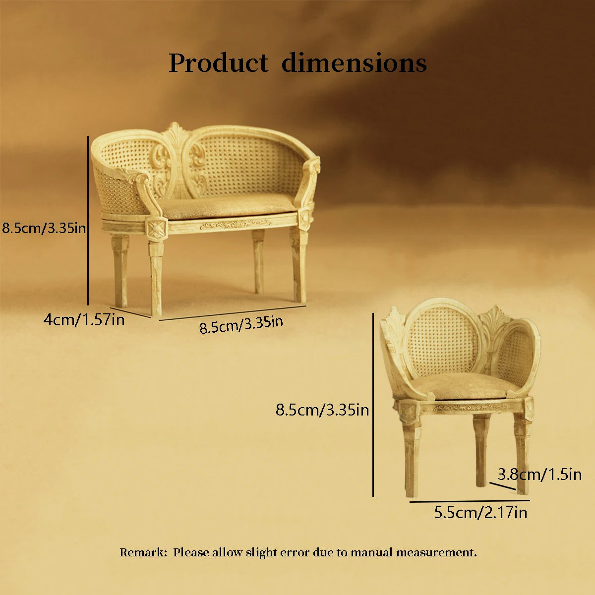 Miniature Simulation Furniture 1:12 Scale, Palace-Style, Distressed Resin Tables and Chairs Suitable for Dollhouse Decoration