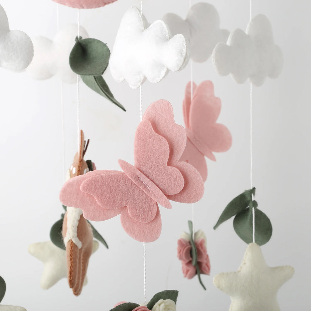 Deer Baby Mobile Baby Girl Nursery Decor Butterfly Flower Mobile for Crib
