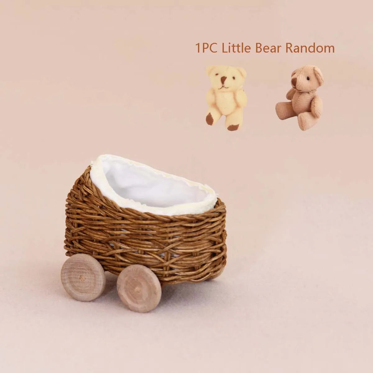 Miniature Simulation Furniture 1:12 Rattan Cradle with Little Bear, Suitable for Dollhouse Home Decor