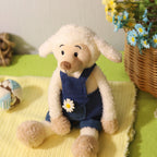 Exquisitely Crafted Fluffy Sheep Plush Toy Dressed in Adorable Navy Corduroy Overalls - Super - Soft, Perfect for Kids