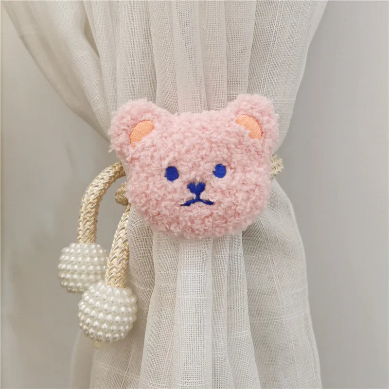 Ins Style Korean Style Plush Bear 1 Pearl Buckle Curtain Tie Kidsren'S Room Decoration Mosquito Net Tie Rope Tie Rope
